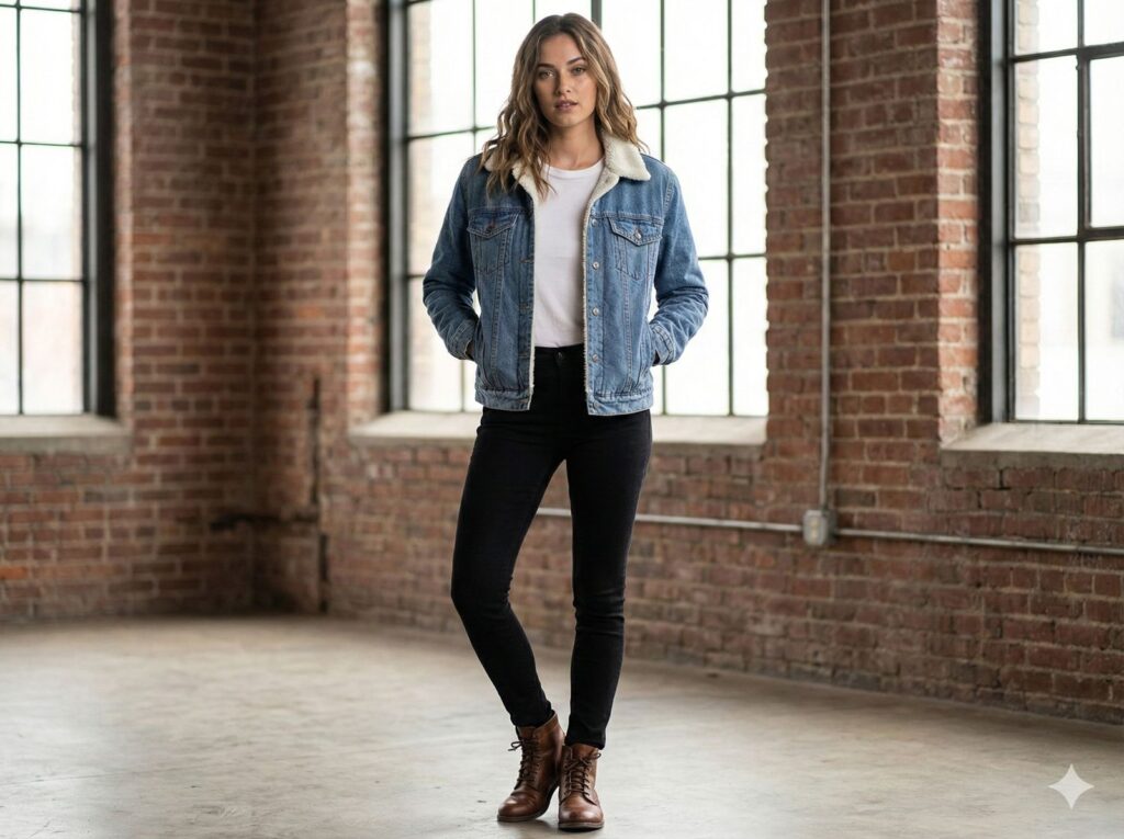 arctic blue denim sherpa jacket